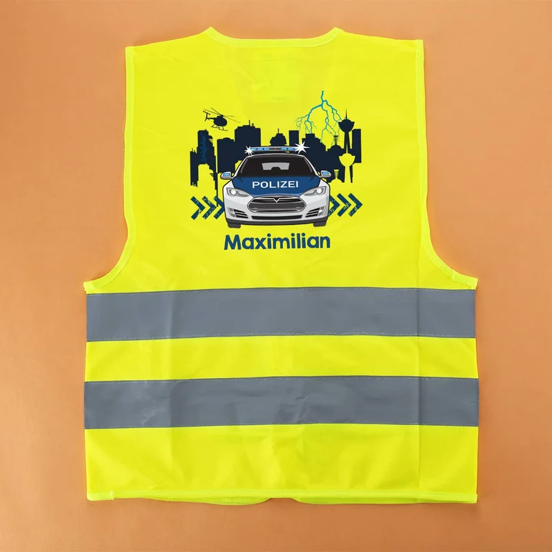 Kinderwarnweste - Polizeiauto - mit Namensaufdruck
