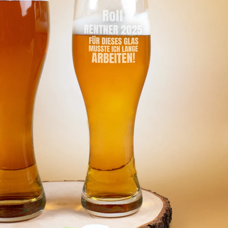 Für dieses Glas musste ich lange arbeiten! - Weizenglas als Geschenk für Rentner in 2 Größen