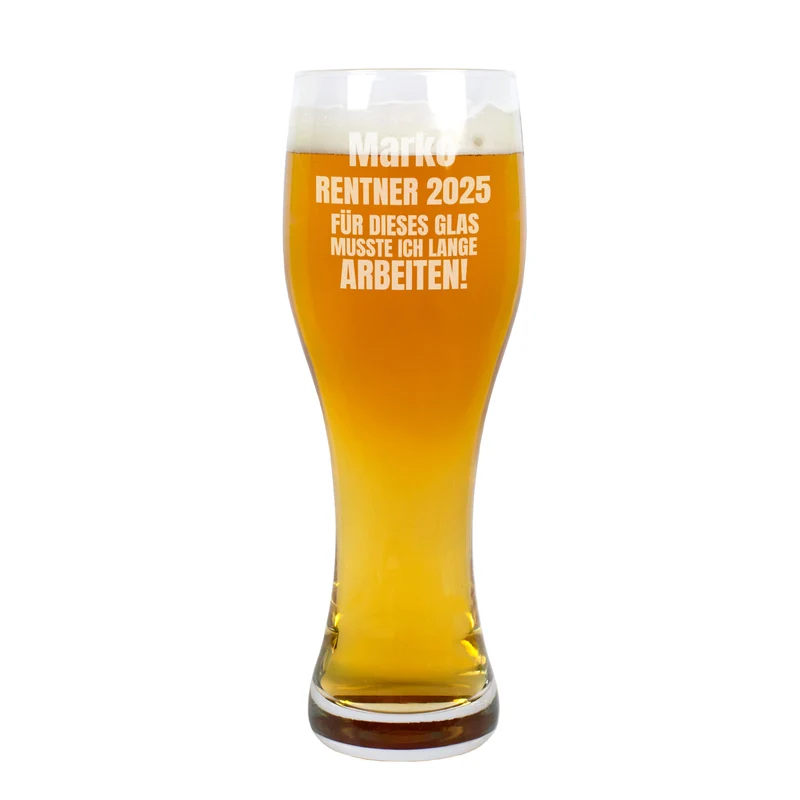 Für dieses Glas musste ich lange arbeiten! - Weizenglas als Geschenk für Rentner in 2 Größen