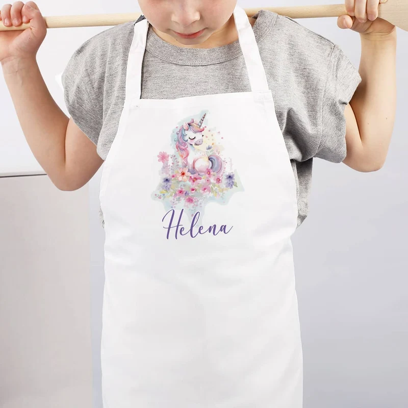 Bastel- & Werkenschürze mit Einhorn-Motiv und Name