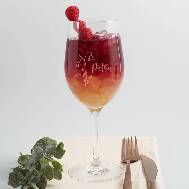 Geburtsblumen-Glas mit Name persönlich graviert