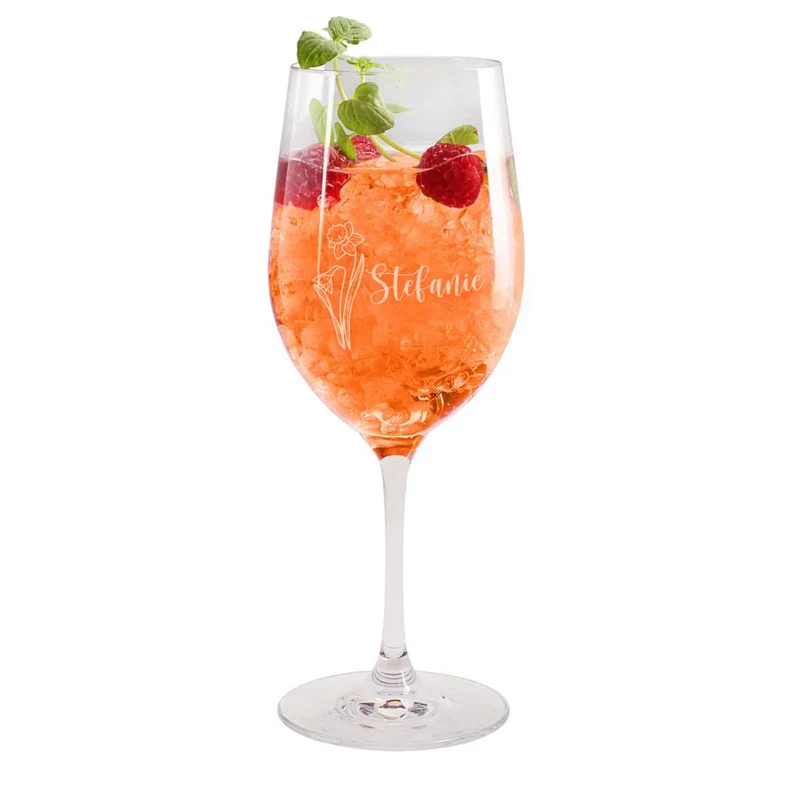 Geburtsblumen-Glas mit Name persönlich graviert