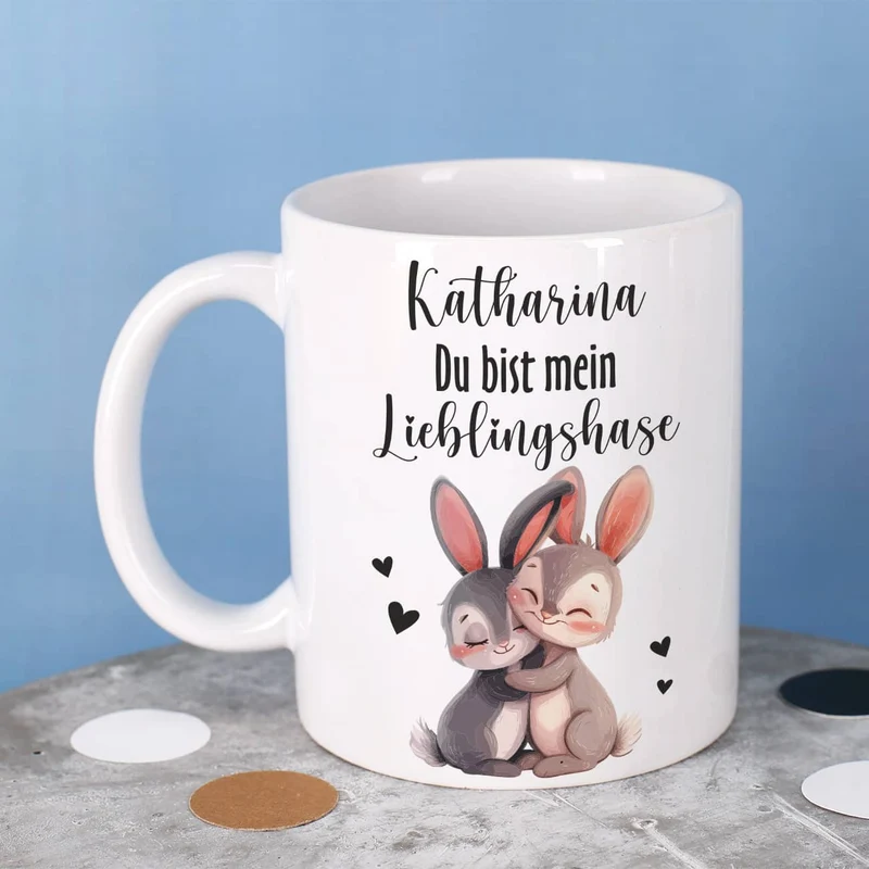 Du bist mein Lieblingshase - Tasse mit Namensaufdruck als Geschenk zu Ostern
