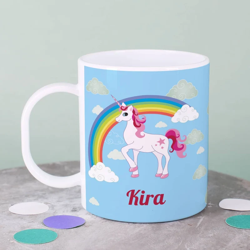 Einhorn Tasse aus bruchfestem Kunststoff mit Ihrem Namen personalisiert