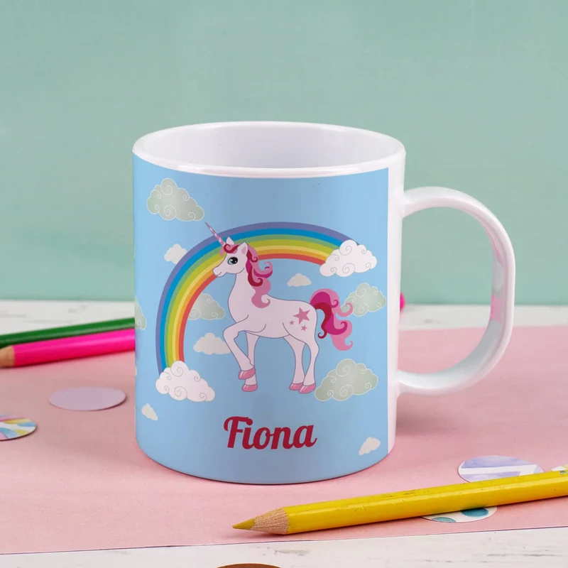 Einhorn Tasse aus bruchfestem Kunststoff mit Ihrem Namen personalisiert