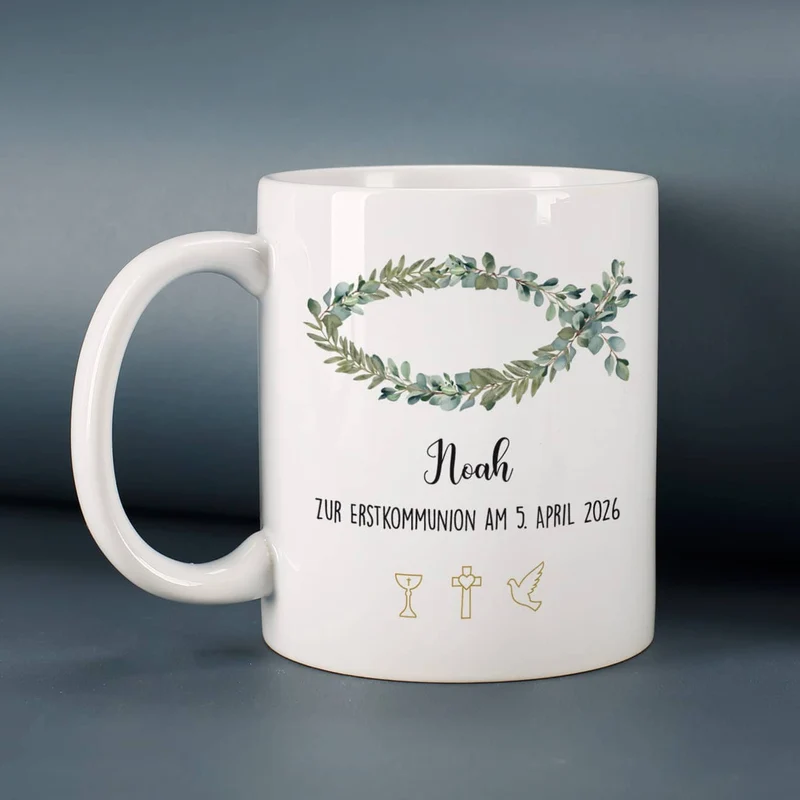 Tasse - Eukalyptus Fisch - zur Kommunion, Konfirmation oder Taufe