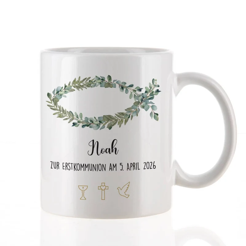 Tasse - Eukalyptus Fisch - zur Kommunion, Konfirmation oder Taufe