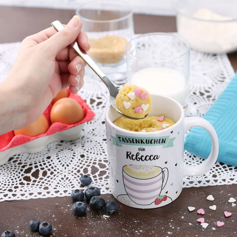 Tasse bedruckt mit Tassenkuchen Rezept und Name