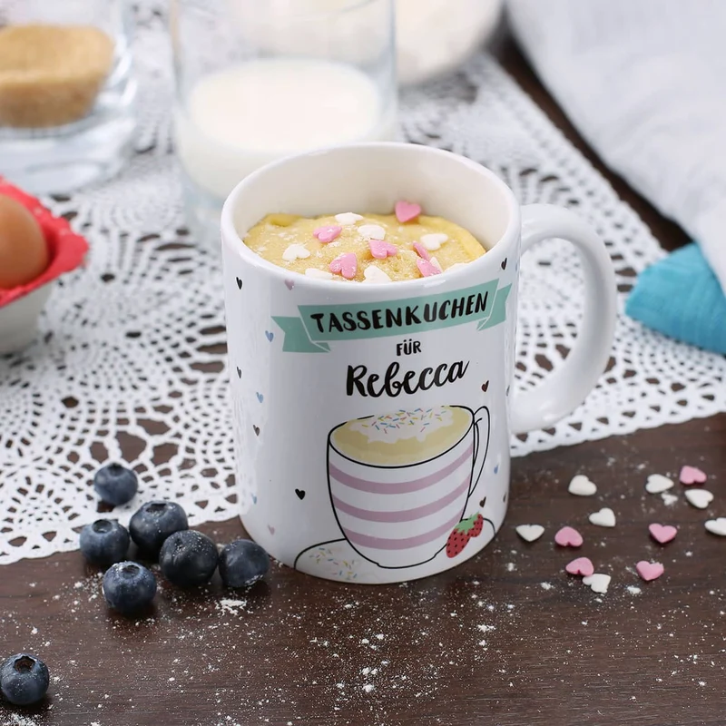 Tasse bedruckt mit Tassenkuchen Rezept und Name