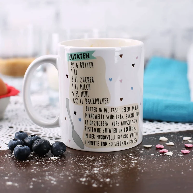 Tasse bedruckt mit Tassenkuchen Rezept und Name