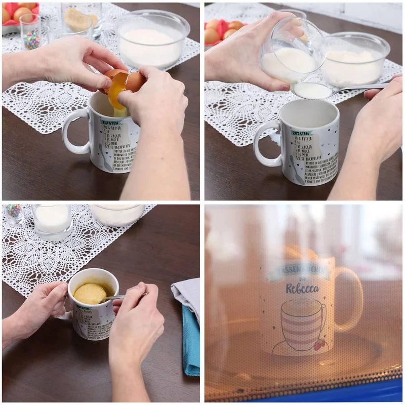 Tasse bedruckt mit Tassenkuchen Rezept und Name
