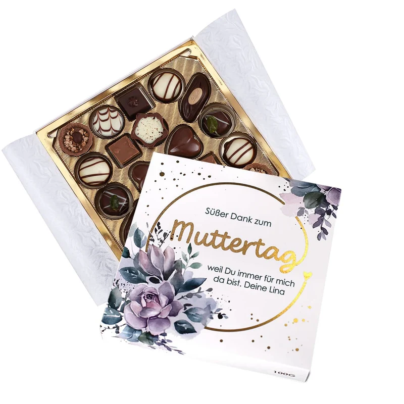 Zum Muttertag - Lindt-Pralinen mit Ihrem Text und Golddruck veredelt