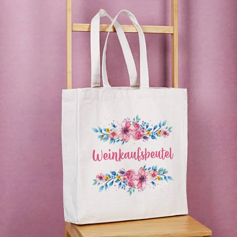 Große Baumwolltasche mit Blumenaufdruck und Ihrem Wunschtext
