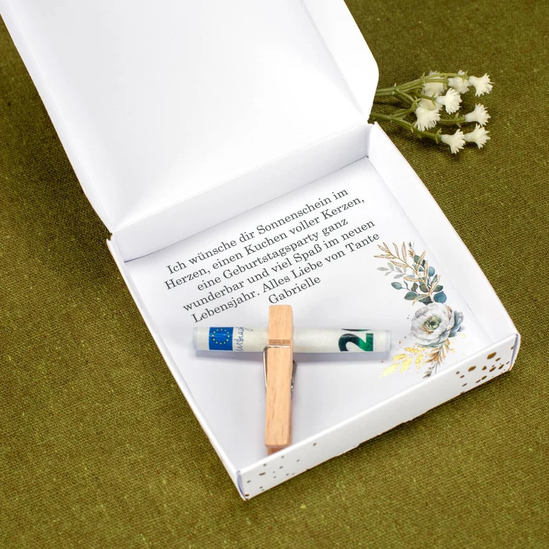 Glückwunsch - Geldgeschenkbox zu vielen Anlässen - mit Goldprägung, Blumen und Wunschtext