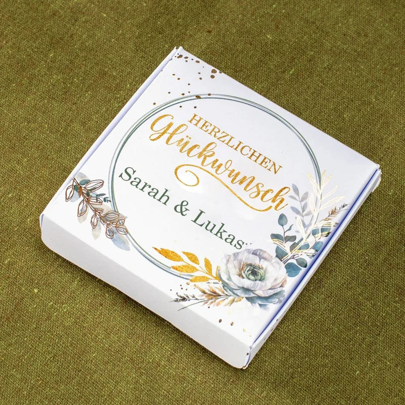Glückwunsch - Geldgeschenkbox zu vielen Anlässen - mit Goldprägung, Blumen und Wunschtext