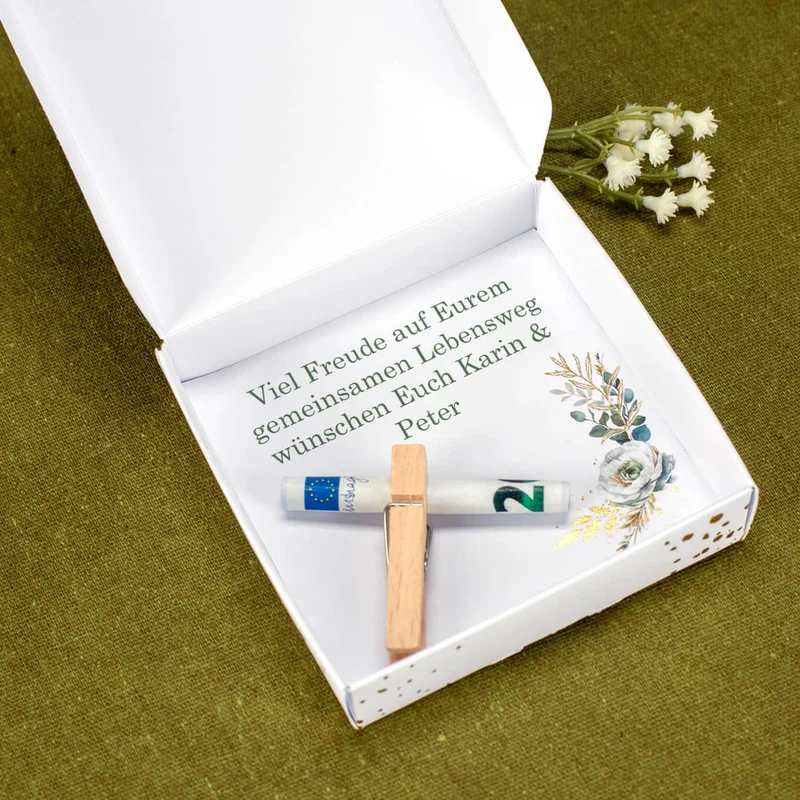 Glückwunsch - Geldgeschenkbox zu vielen Anlässen - mit Goldprägung, Blumen und Wunschtext