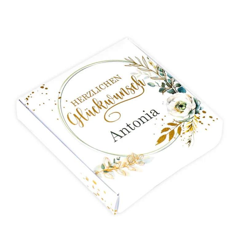 Glückwunsch - Geldgeschenkbox zu vielen Anlässen - mit Goldprägung, Blumen und Wunschtext
