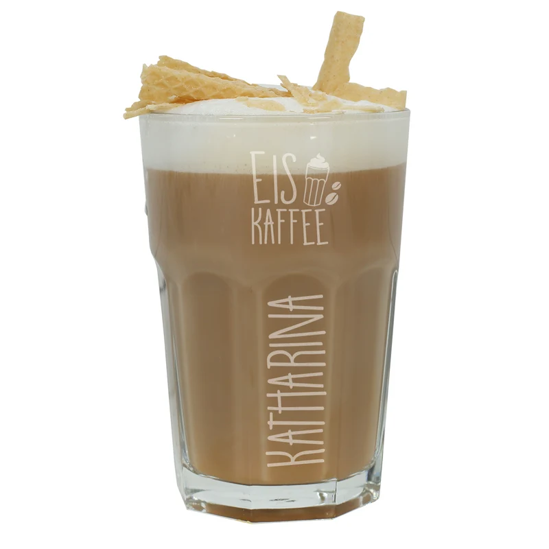 Großes Eiskaffee-Glas mit Namensgravur