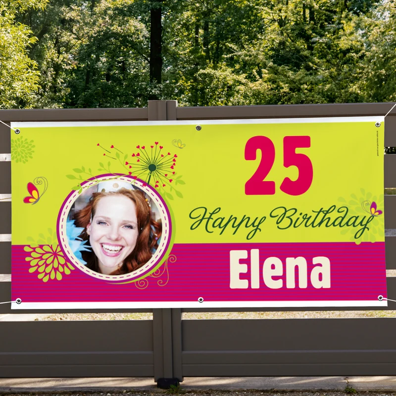 XXL Banner - Happy Birthday - im floralen Look mit Ihrem Foto
