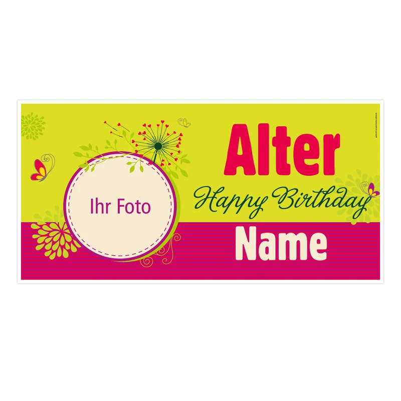 XXL Banner - Happy Birthday - im floralen Look mit Ihrem Foto