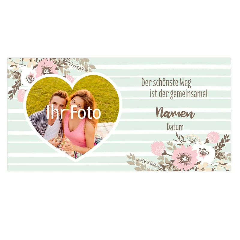 Florales Hochzeitsbanner mit Foto, Namen und Datum