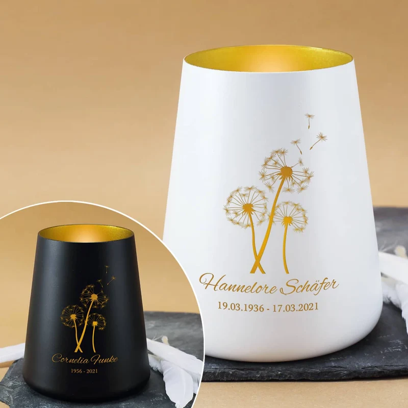 Trauerlicht mit Pusteblumen in schwarz oder weiss