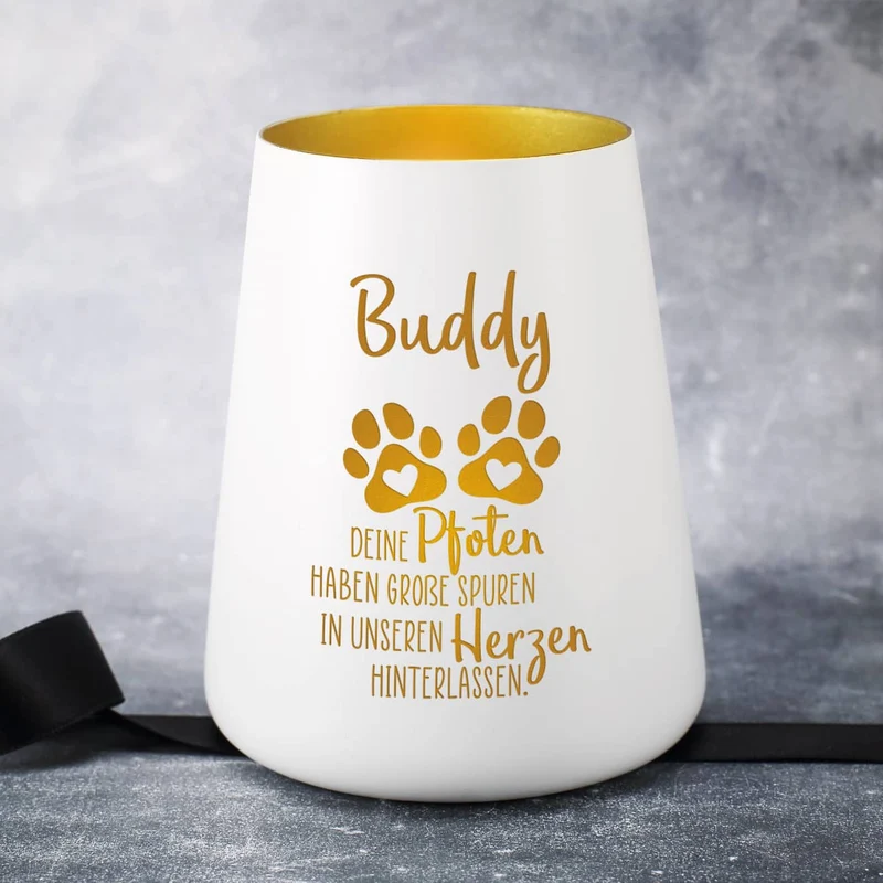 Trauerwindlicht für Tiere mit Pfoten, Spruch und Name