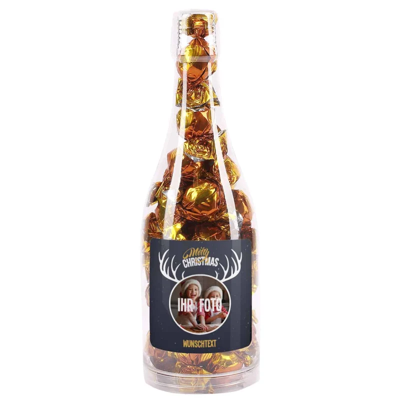 Pralinenflasche mit Fotoaufdruck im Rentier-Design