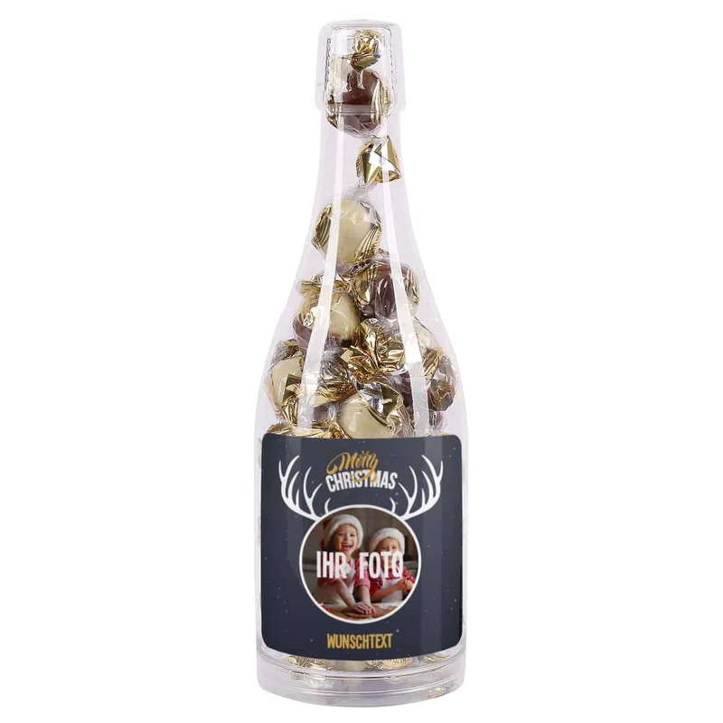 Pralinenflasche mit Fotoaufdruck im Rentier-Design
