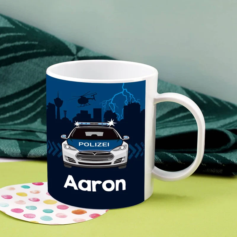 Polizei Tasse aus bruchfestem Kunststoff | Geschenk für Kinder & Kindergarten