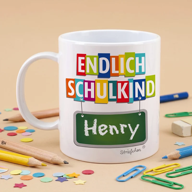 Tasse zum Schulanfang mit Name als Geschenk zur Einschulung