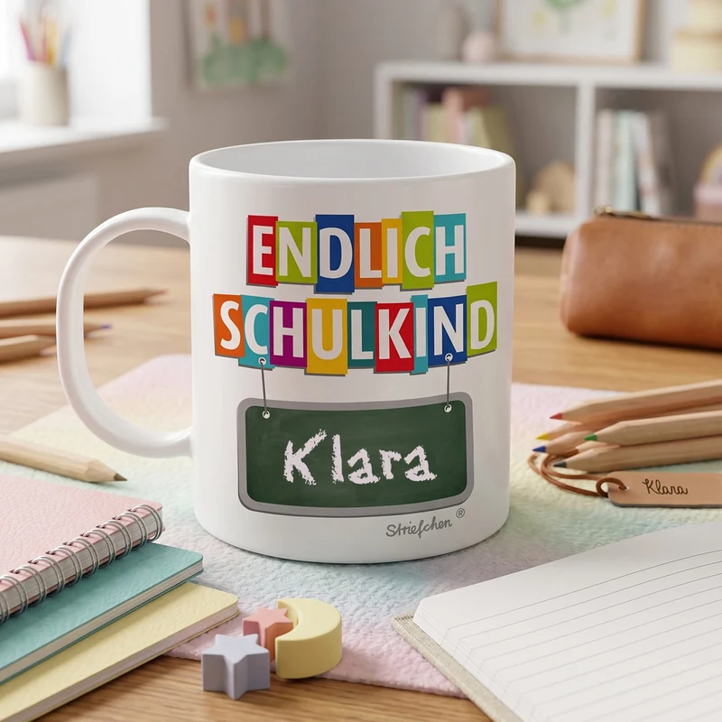 Tasse zum Schulanfang mit Name als Geschenk zur Einschulung