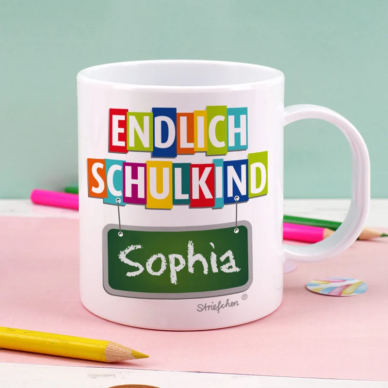 Tasse zum Schulanfang mit Name als Geschenk zur Einschulung