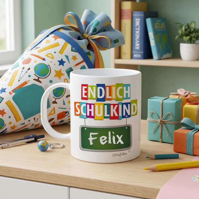 Tasse zum Schulanfang mit Name als Geschenk zur Einschulung