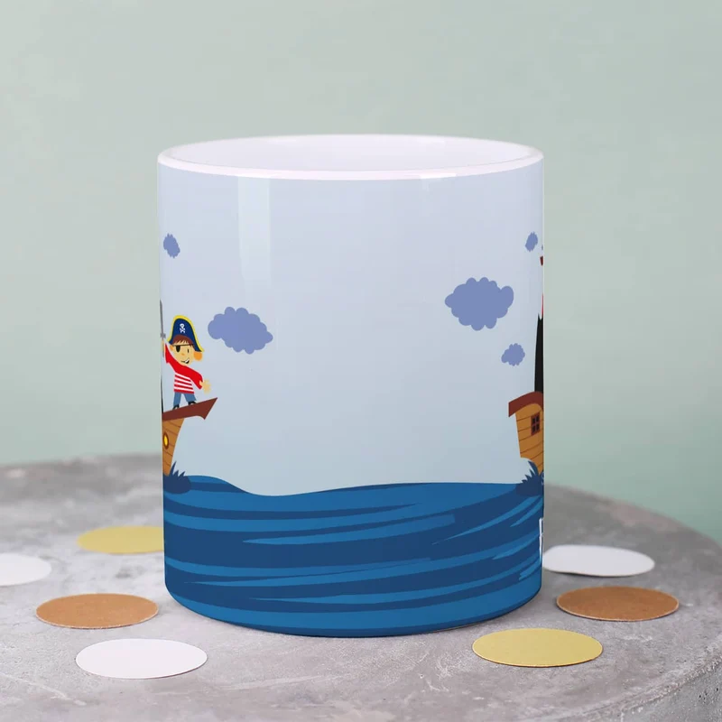 Tasse aus bruchfesten Kunststoff mit Piratenschiff und Name | Geschenk für Kinder & Einschulung