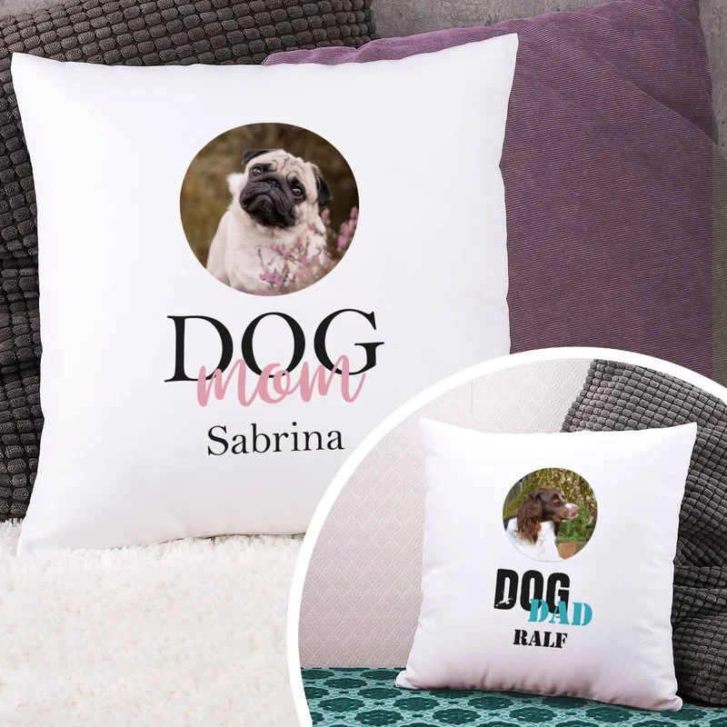 Fotokissen Dog Mom | Dog Dad mit Wunschbild und Name bedruckt