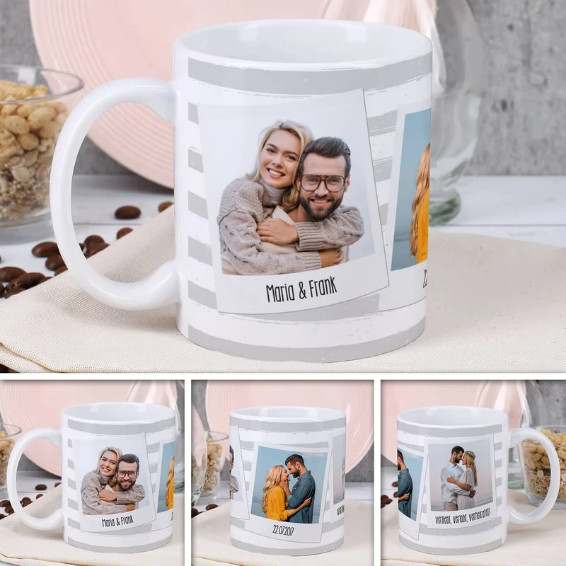 Tasse mit Ihren drei Lieblingsbildern und Wunschtexten
