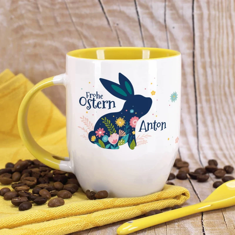 Frohe Ostern - Löffeltasse mit Osterhase und Name | Ostergeschenk