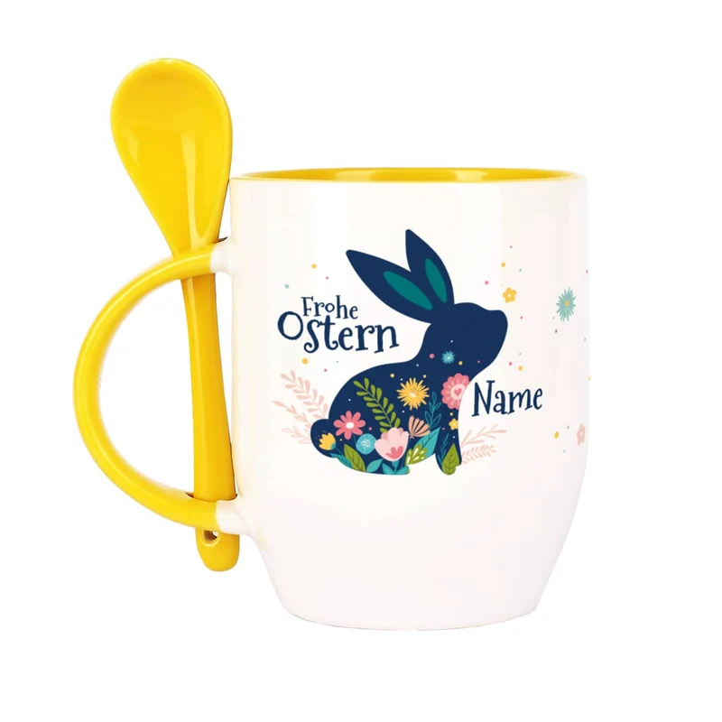 Frohe Ostern - Löffeltasse mit Osterhase und Name | Ostergeschenk