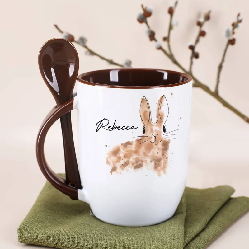 Löffeltasse mit Watercolor Hase und Ihrem Wunschnamen | Geschenk zu Ostern