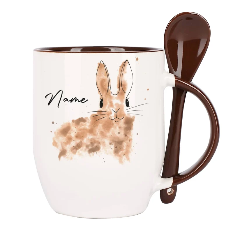 Löffeltasse mit Watercolor Hase und Ihrem Wunschnamen | Geschenk zu Ostern