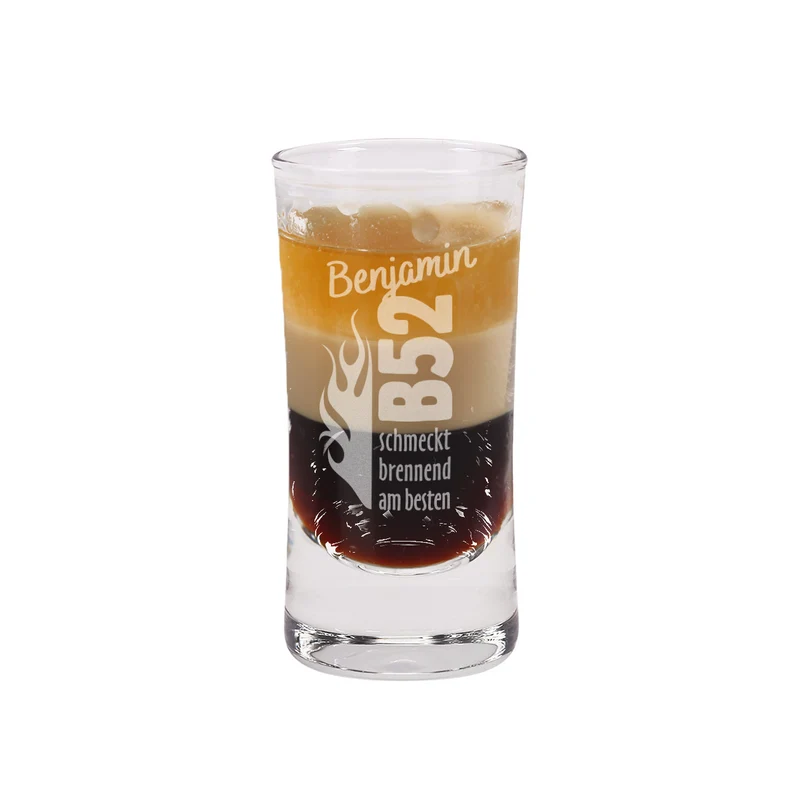 Personalisiertes Schnapsglas mit B52-Motiv und Wunschnamen