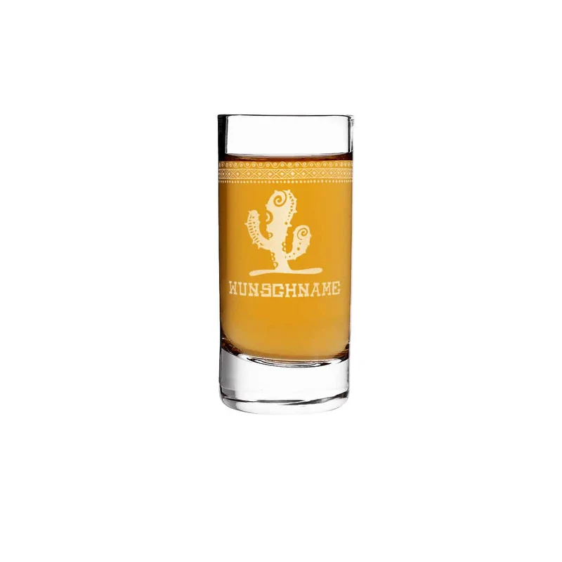 Mexikanischer Tequila-Shot mit Kaktus und Wunschname graviert