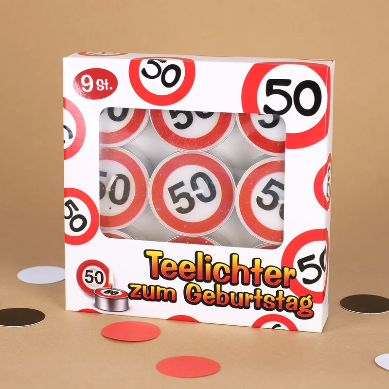 9 Teelichter - Verkehrsschild mit Alter