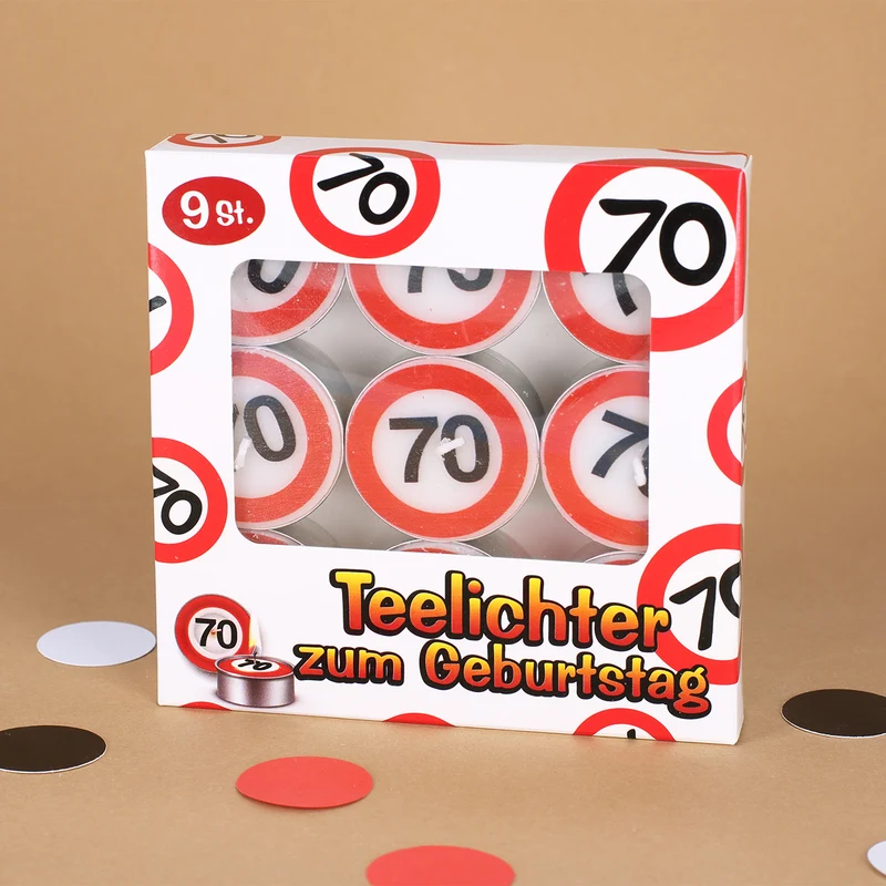 9 Teelichter - Verkehrsschild mit Alter