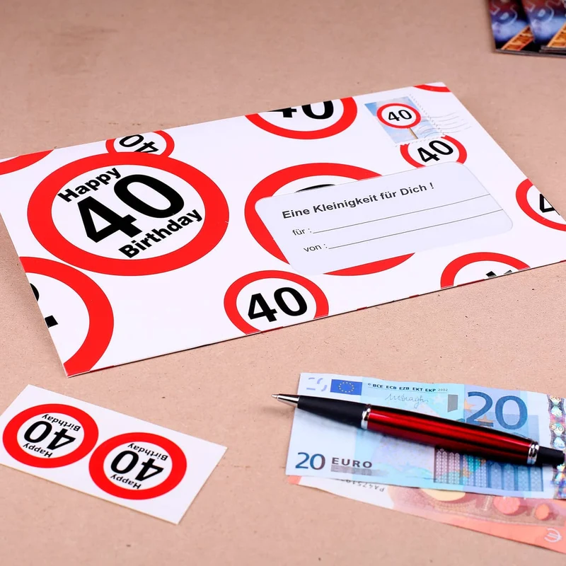 Geldumschlag mit Verkehrszeichen zum 40. Geburtstag