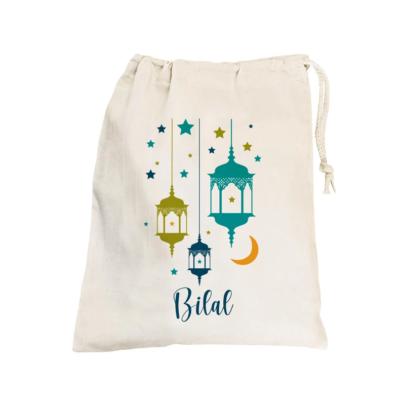 Kleiner Eid Geschenksack mit Laternen und Text, 2 Farben auswählbar, 25x32 cm