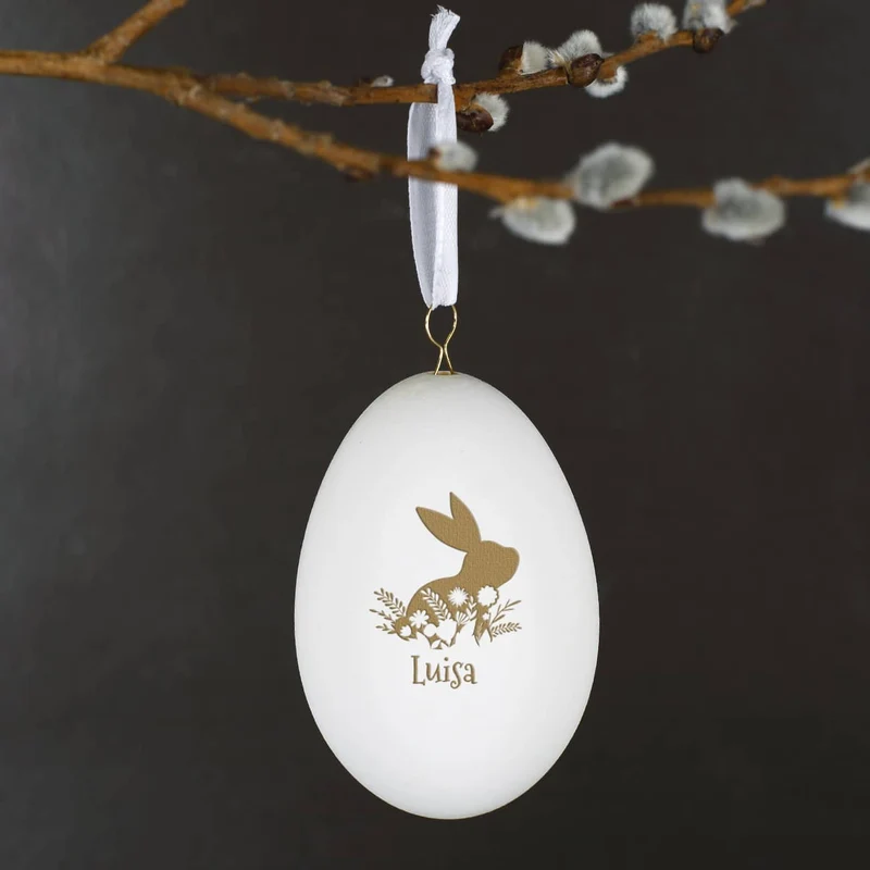 Persönlicher Osterschmuck - Schwanenei mit Osterhase und Name graviert
