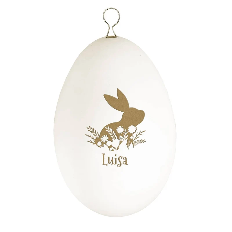 Persönlicher Osterschmuck - Schwanenei mit Osterhase und Name graviert