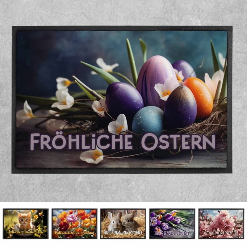 Bedruckte Fußmatten für den Frühling mit Ihrem Text - 6 Motive zur Auswahl